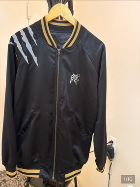 MEN'S BLACK AND YELLOW BOMBER JACKET SIZE M